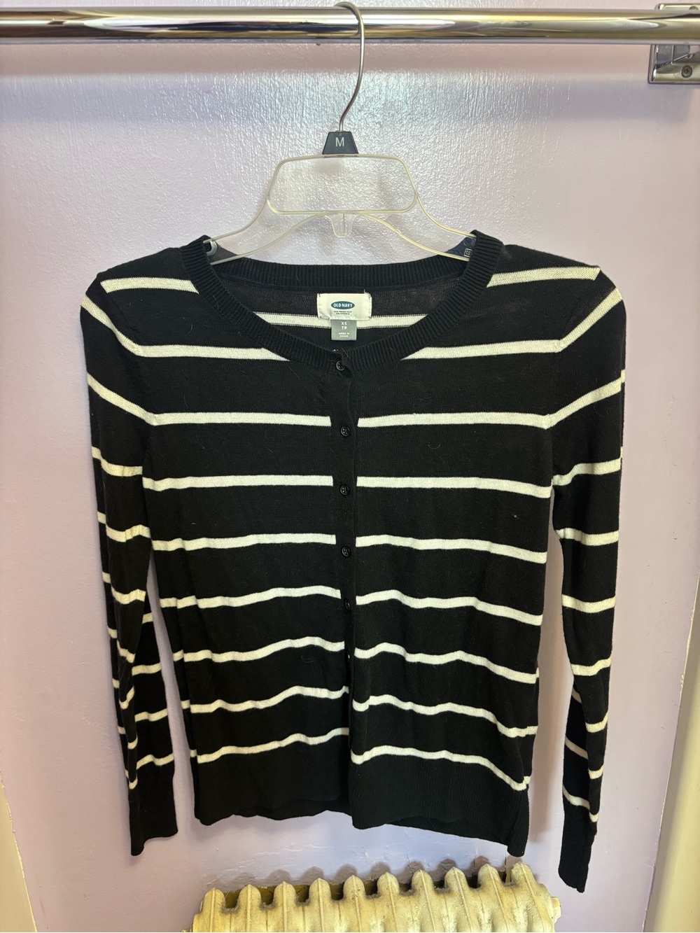 Old Navy Black & White Striped Button Cardigan